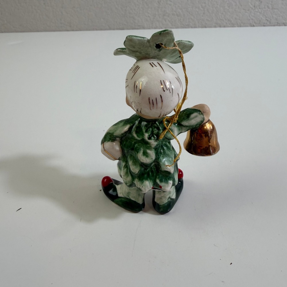 Vintage Napco Christmas Elf Figurine Holly Leaf Hat Bell Japan CX2747 Green - Picture 2 of 5